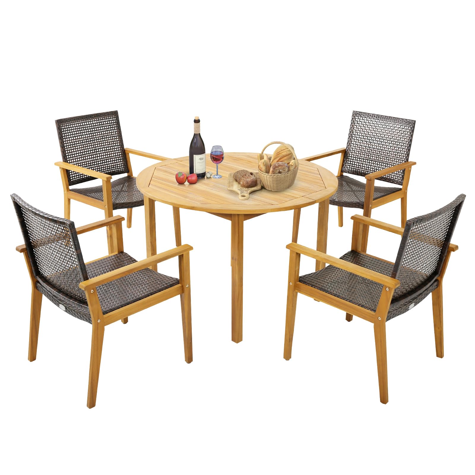 Tangkula Ensemble de 5 pièces de salle à manger de patio (44 pouces)